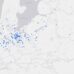 Waar zit blauwtong? De blauwe stippen geven de locaties aan. (Klik op afb voor groter beeld / Bron NVWA).